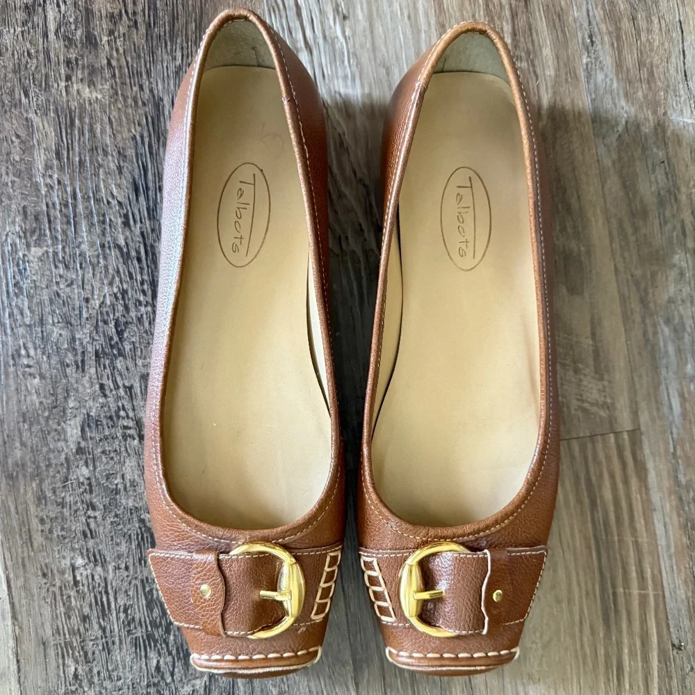 Talbots Brown Leather Buckle Ballet Loafers Sz 7 - Picture 1 of 5